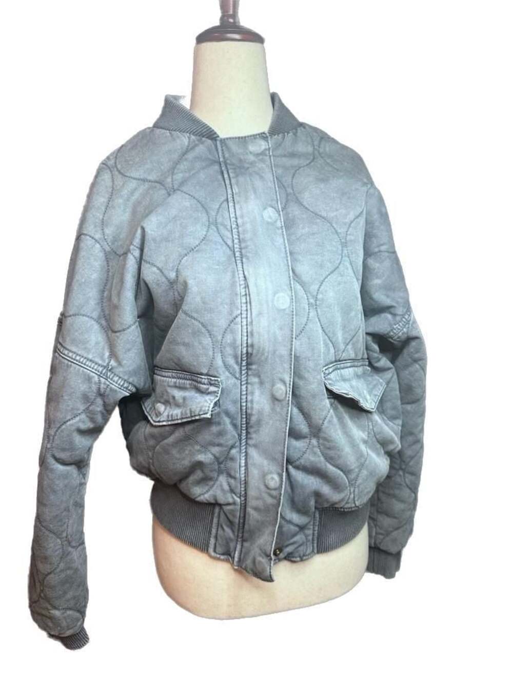 Universal Thread Women's Quilted Acid Wash Bomber Jacket in Grey